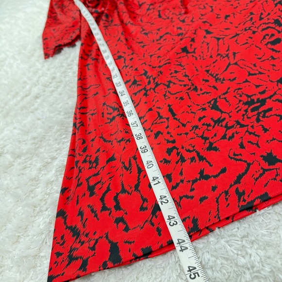 Blair Red Midi Dress Women's Vintage Retro Mock Neck LS Belted Abstract Print - Picture 6 of 12